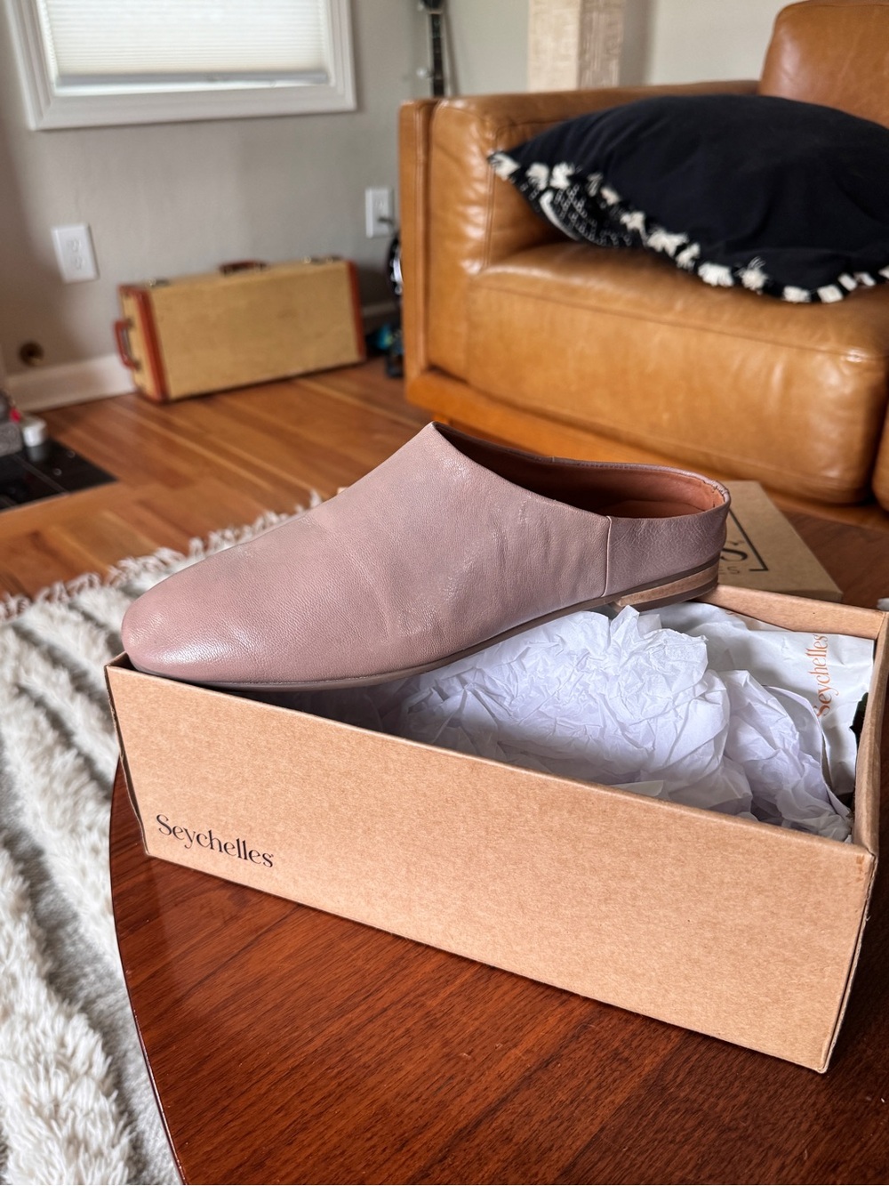 Seychelles Grey Leather Slip-On Mule. Napa Valley.